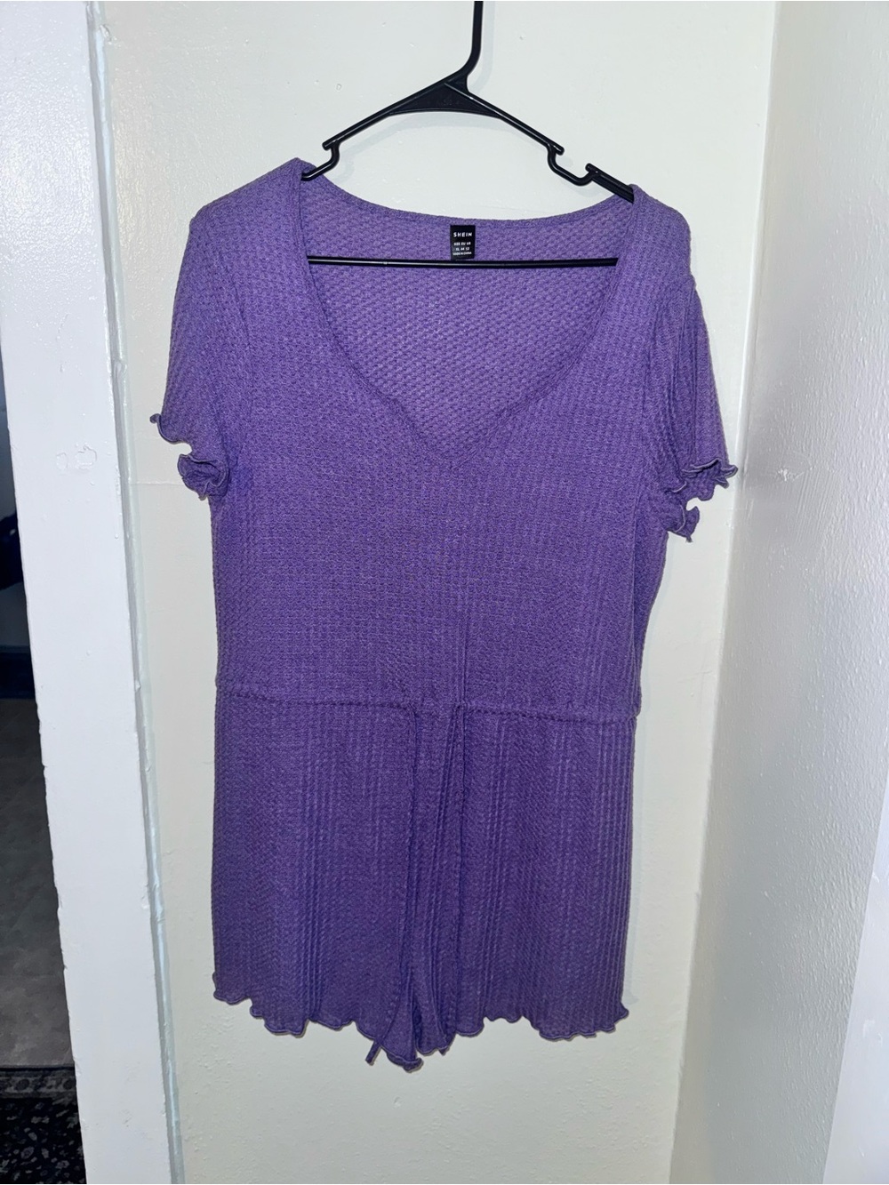 SHEIN Purple Ribbed Short Sleeve Knit Romper